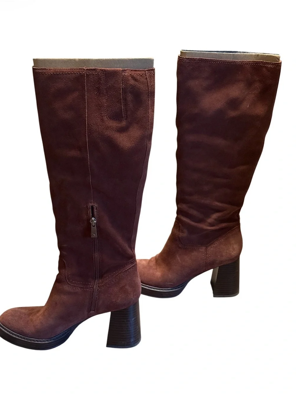 Naturalizer Ona Knee High Boots 8.5 Brown Suede Block Heel Platform
